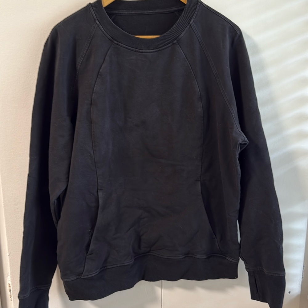 LULULEMON SCUBA CREW pullover sweatshirt kangaroo pocket French terry black 14